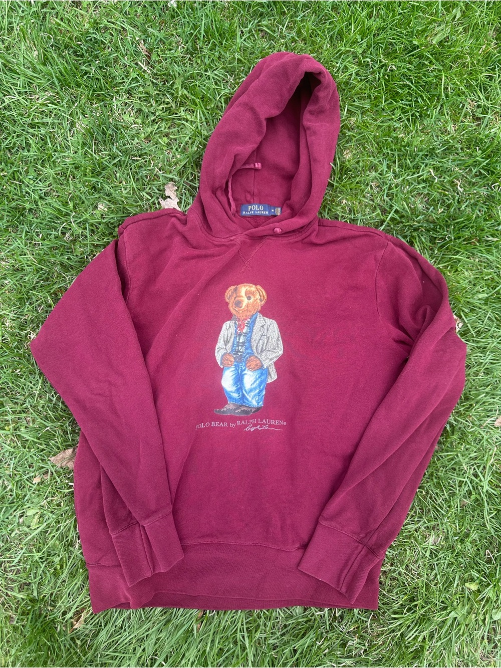 Ralph Lauren Men's Burgundy Bear Crewneck Sweatshirt